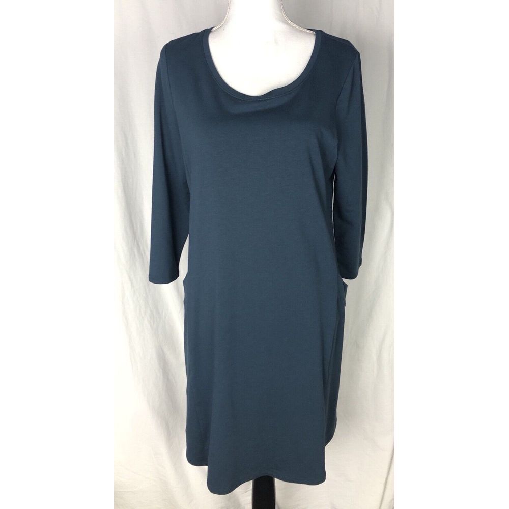 Pure Jill Tunic Dress Size M Knit Pima Cotton Blend Stretchy Pullover Teal